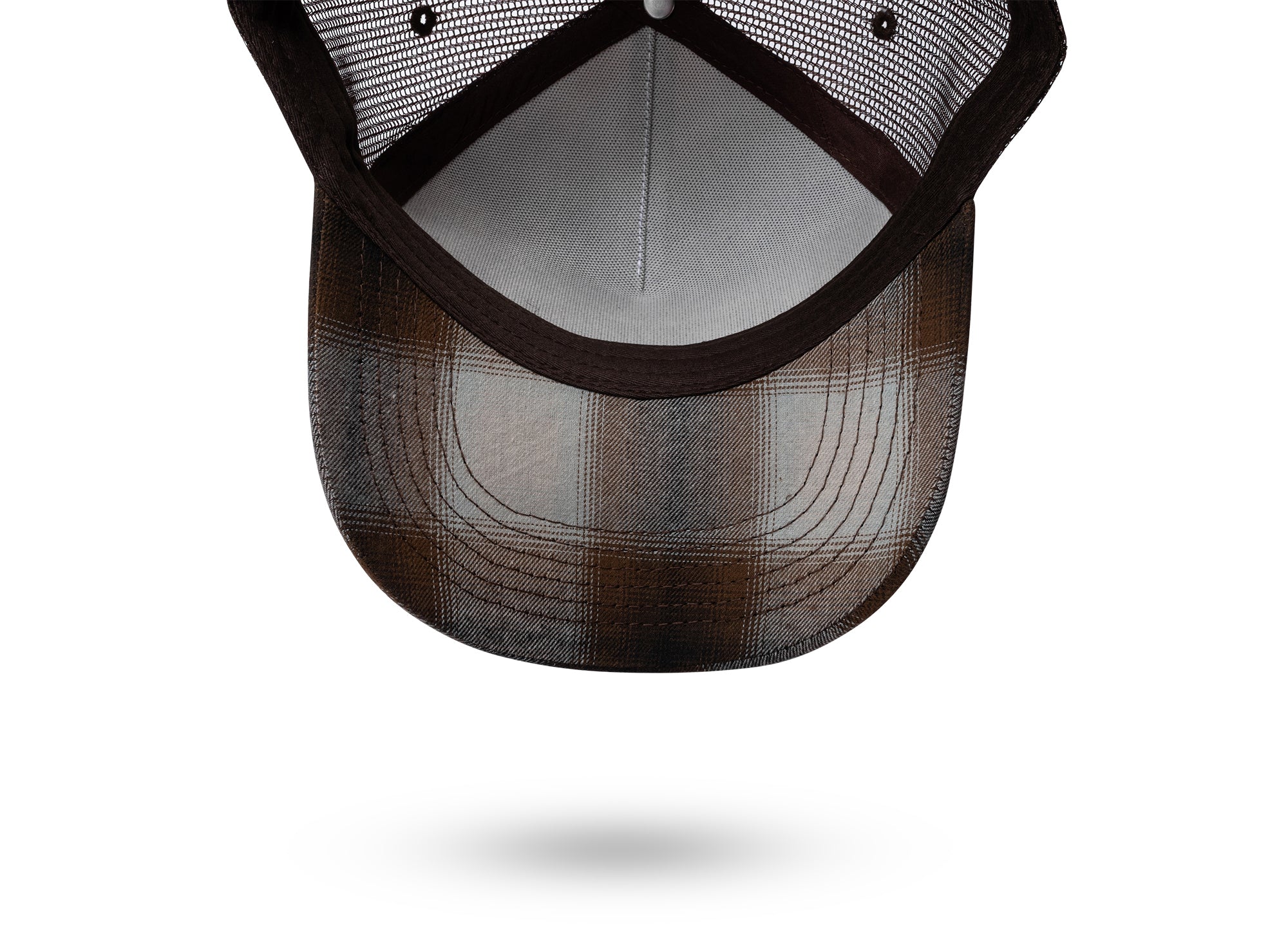 Pleasures Happier Plaid Trucker Cap in Brown - Image 3