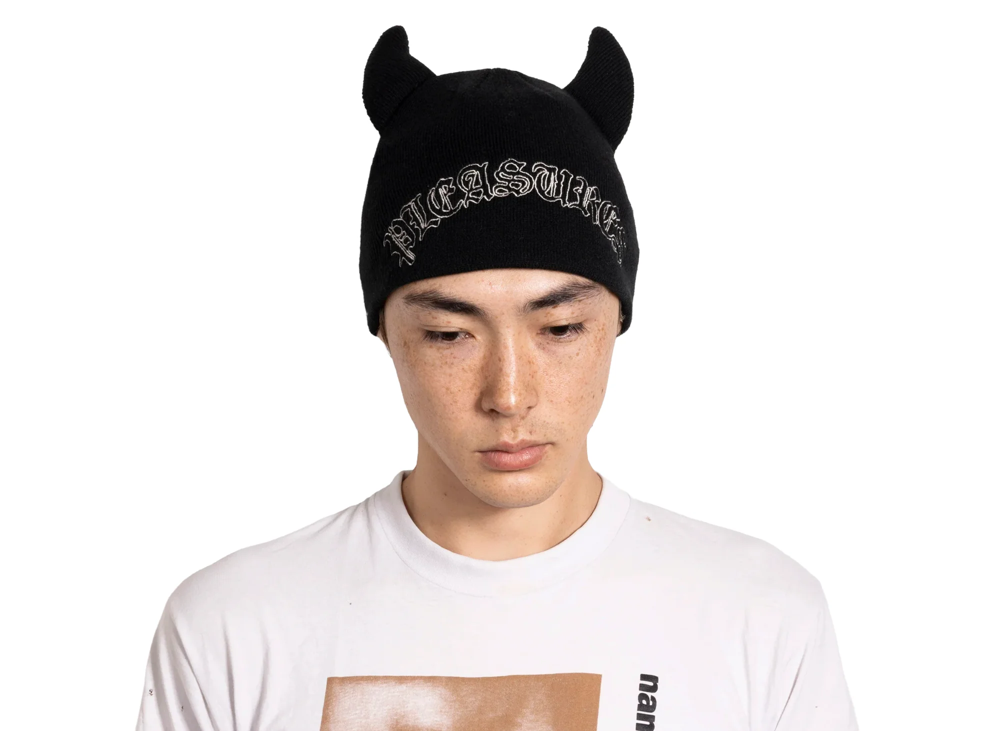 Pleasures Horns Skully Beanie in Black - Image 2