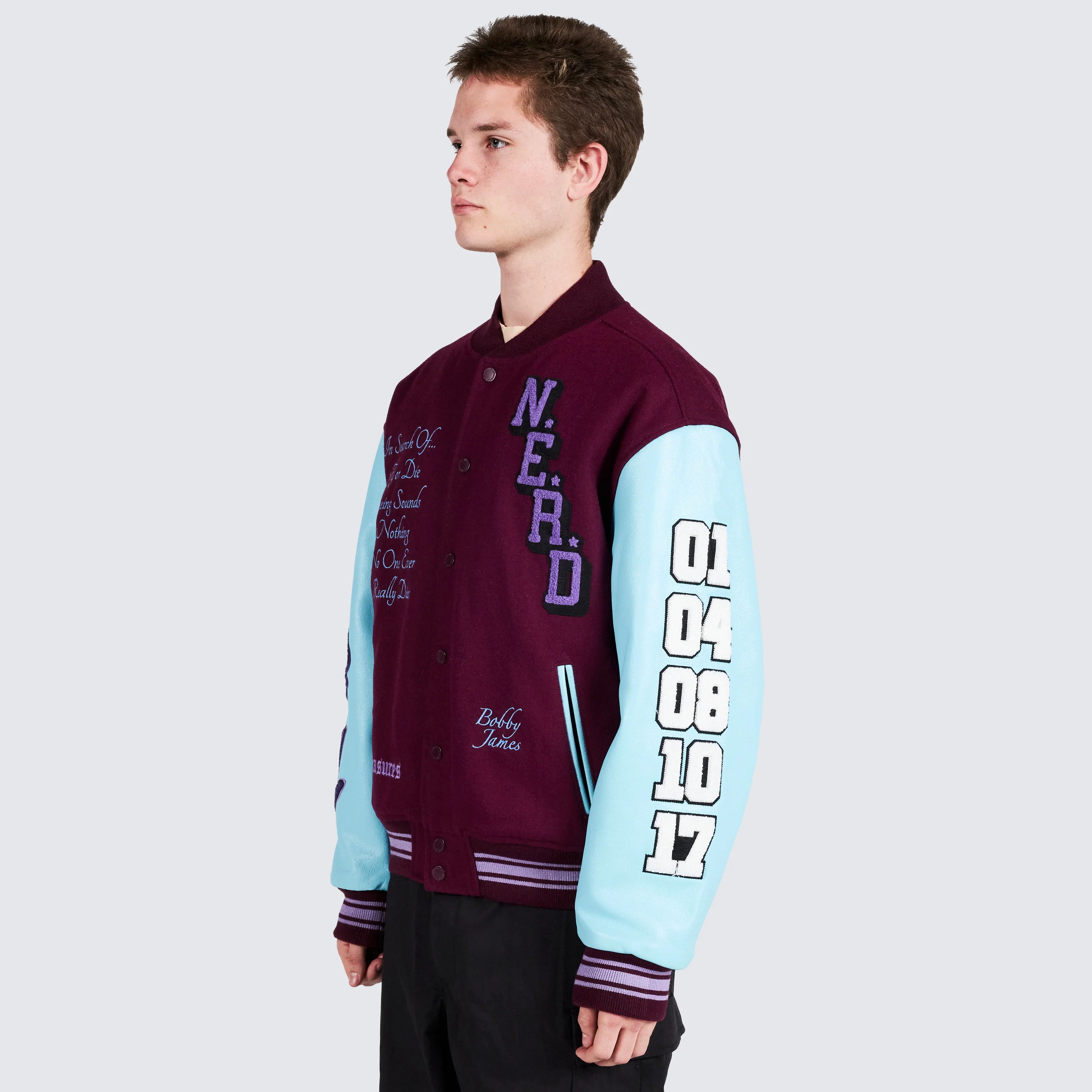 Pleasures NERD Varsity Jacket in Purple - Image 10