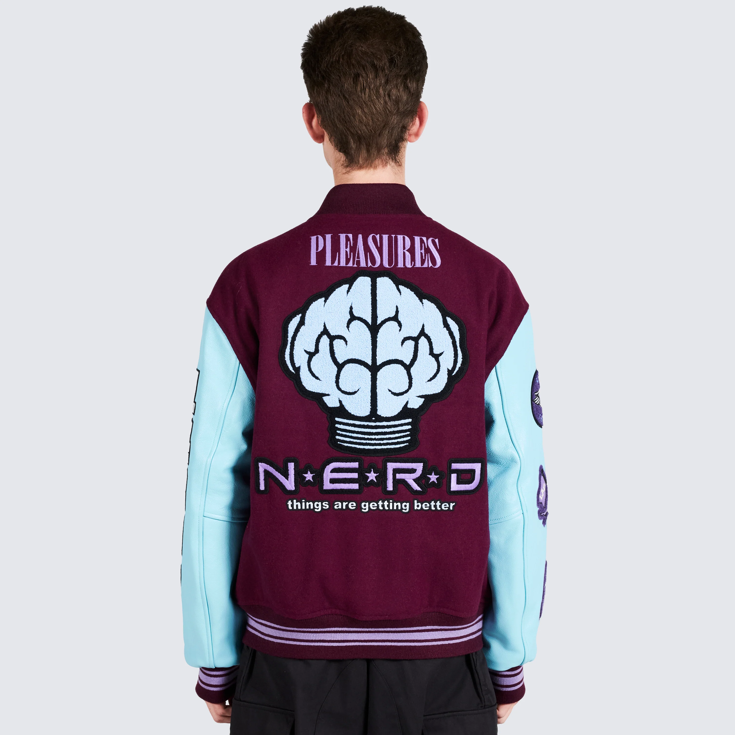 Pleasures NERD Varsity Jacket in Purple - Image 12
