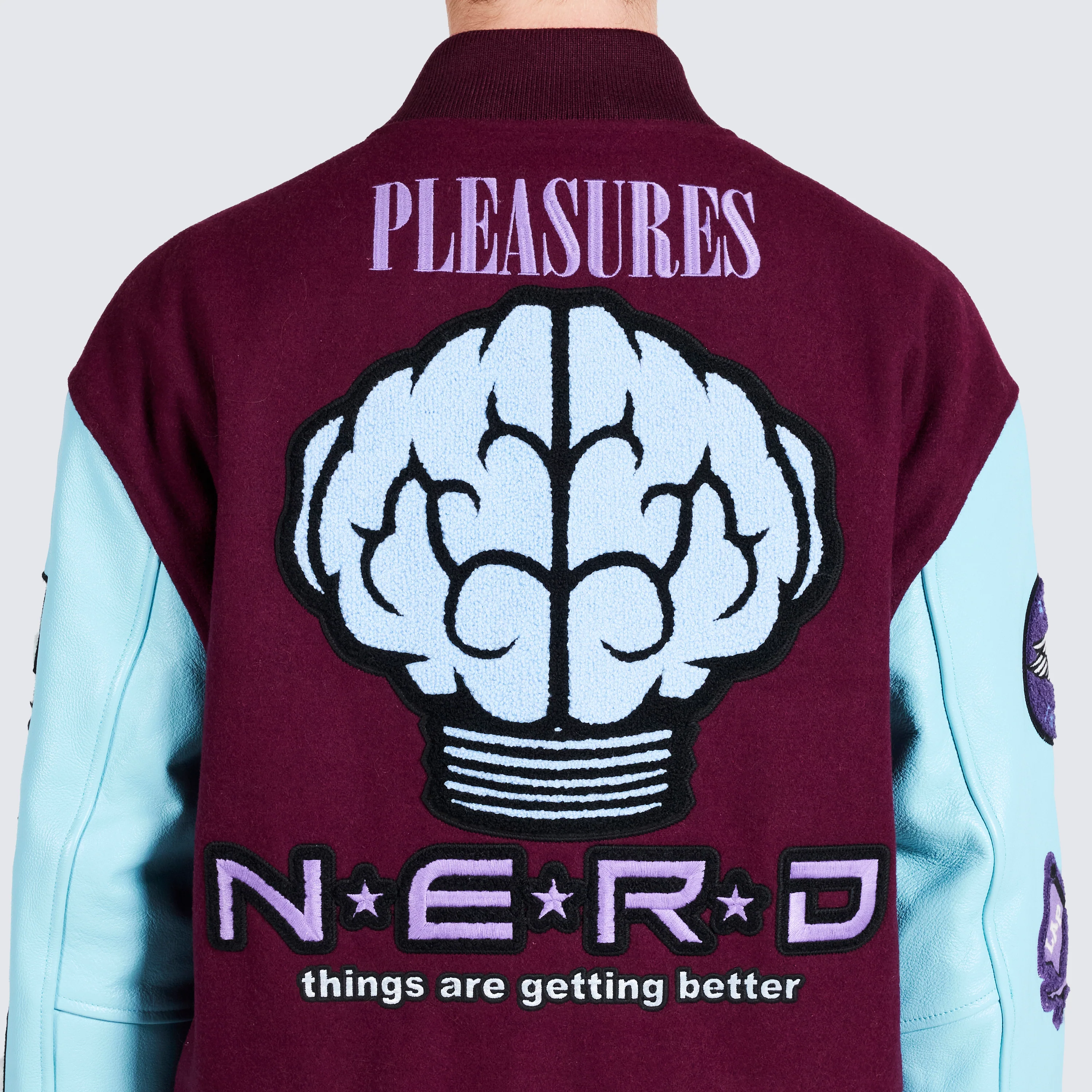 Pleasures NERD Varsity Jacket in Purple - Image 13