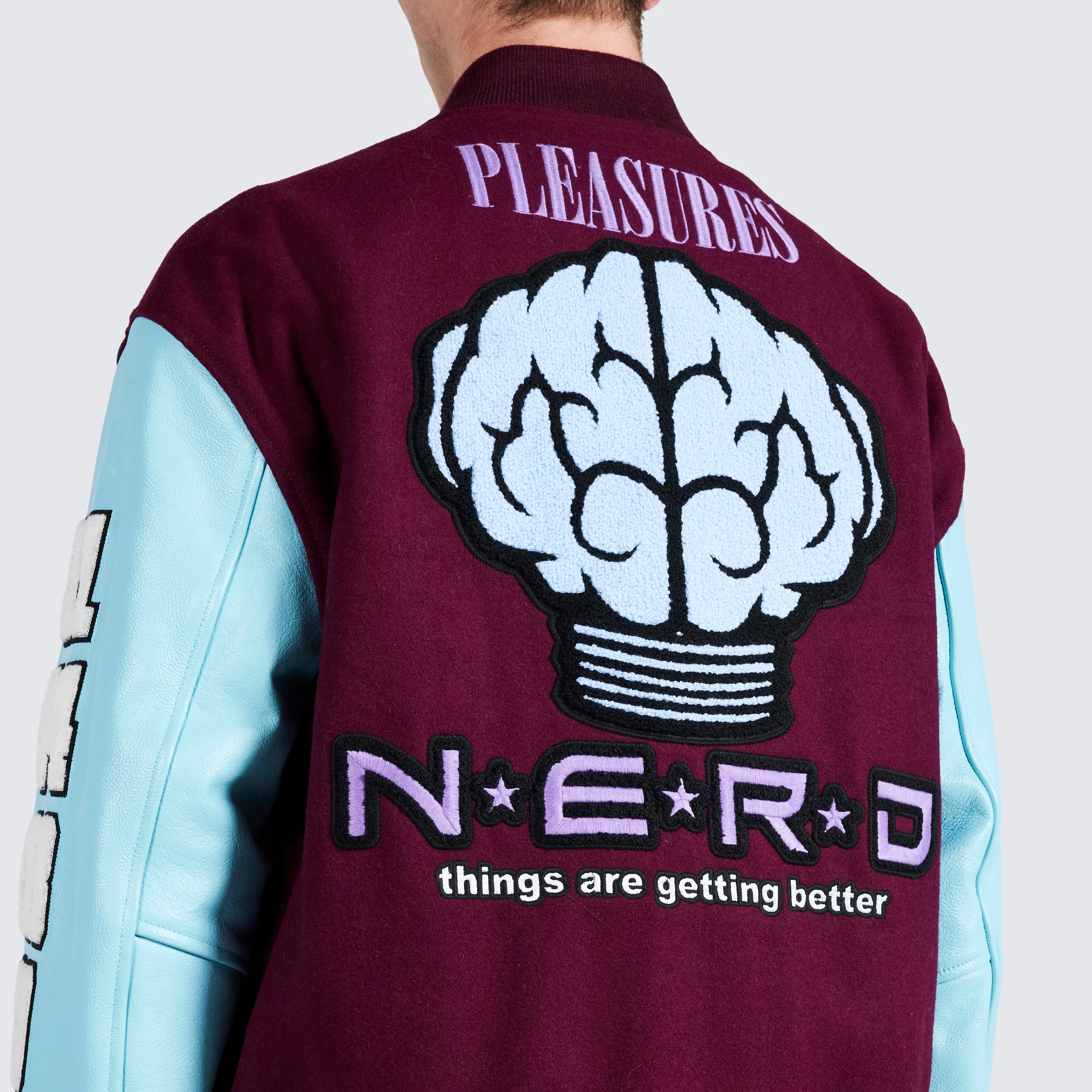 Pleasures NERD Varsity Jacket in Purple - Image 14