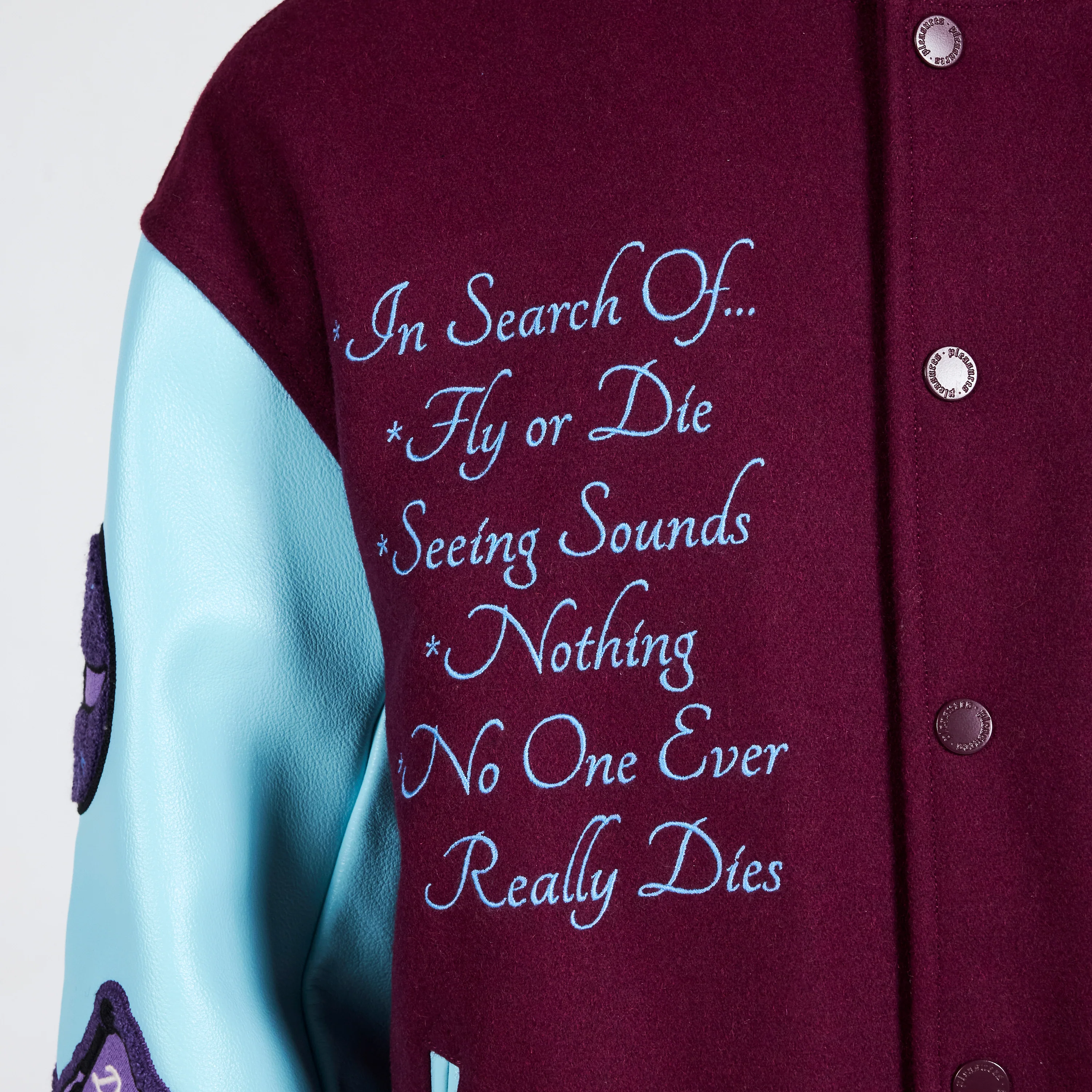 Pleasures NERD Varsity Jacket in Purple - Image 4
