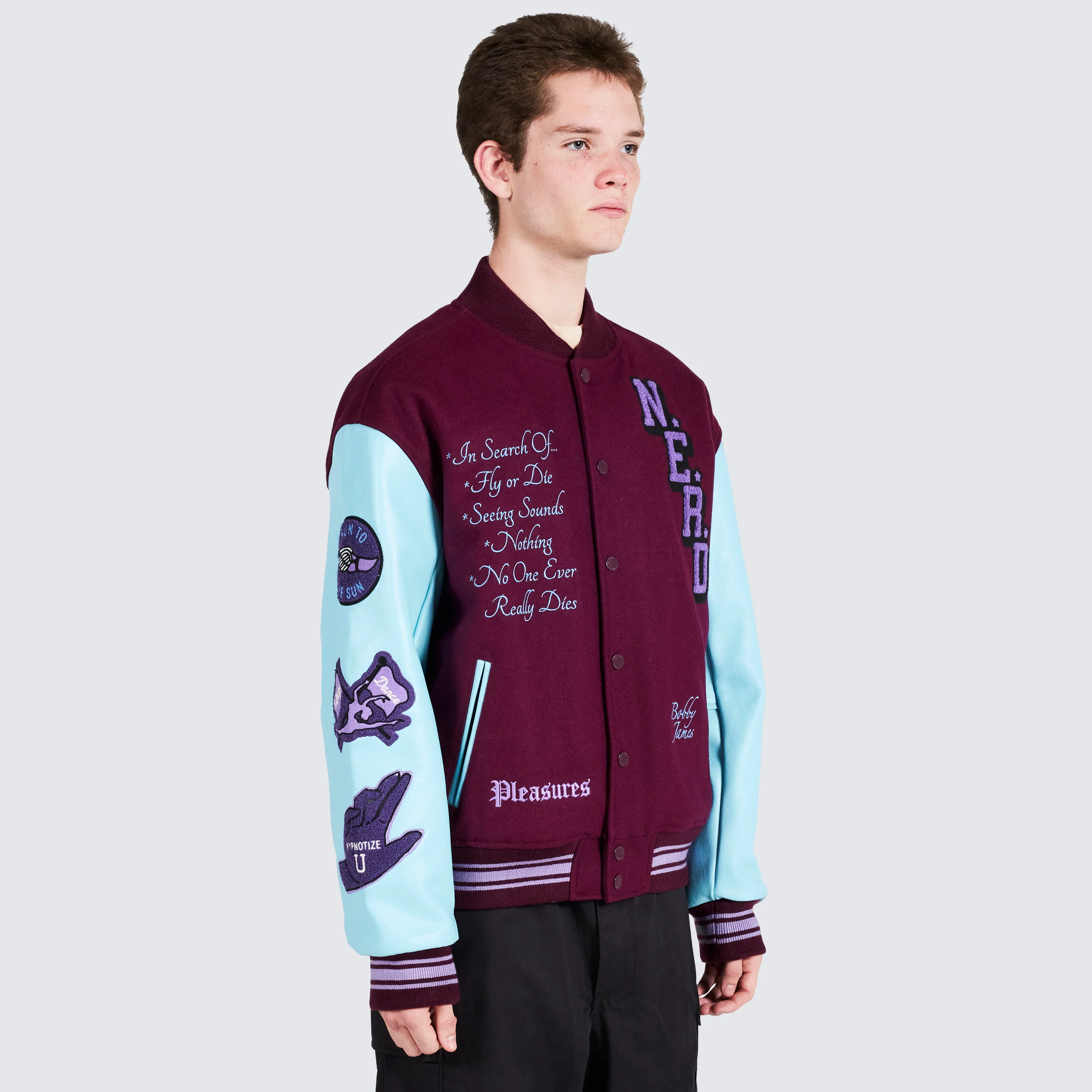 Pleasures NERD Varsity Jacket in Purple - Image 7