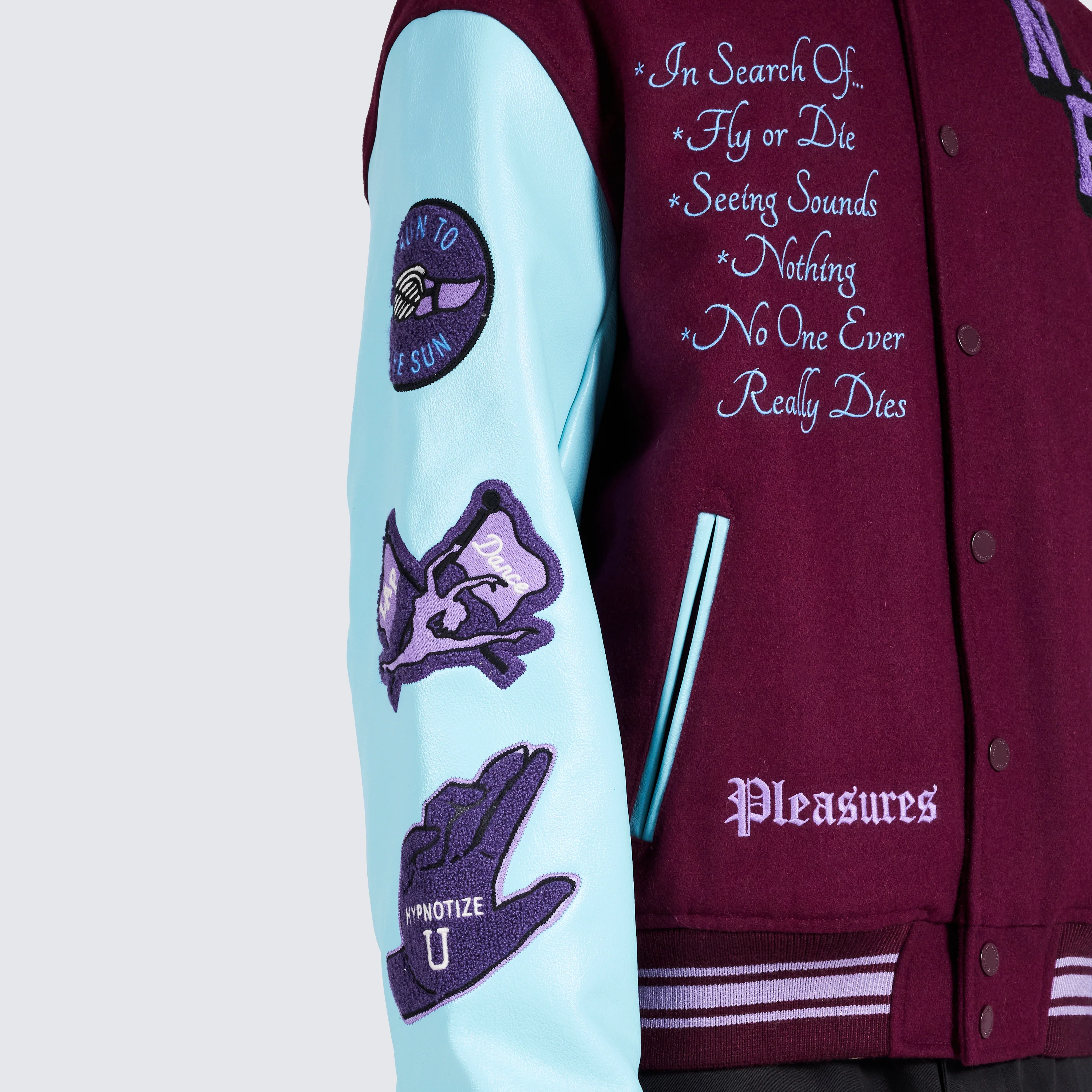 Pleasures NERD Varsity Jacket in Purple - Image 8