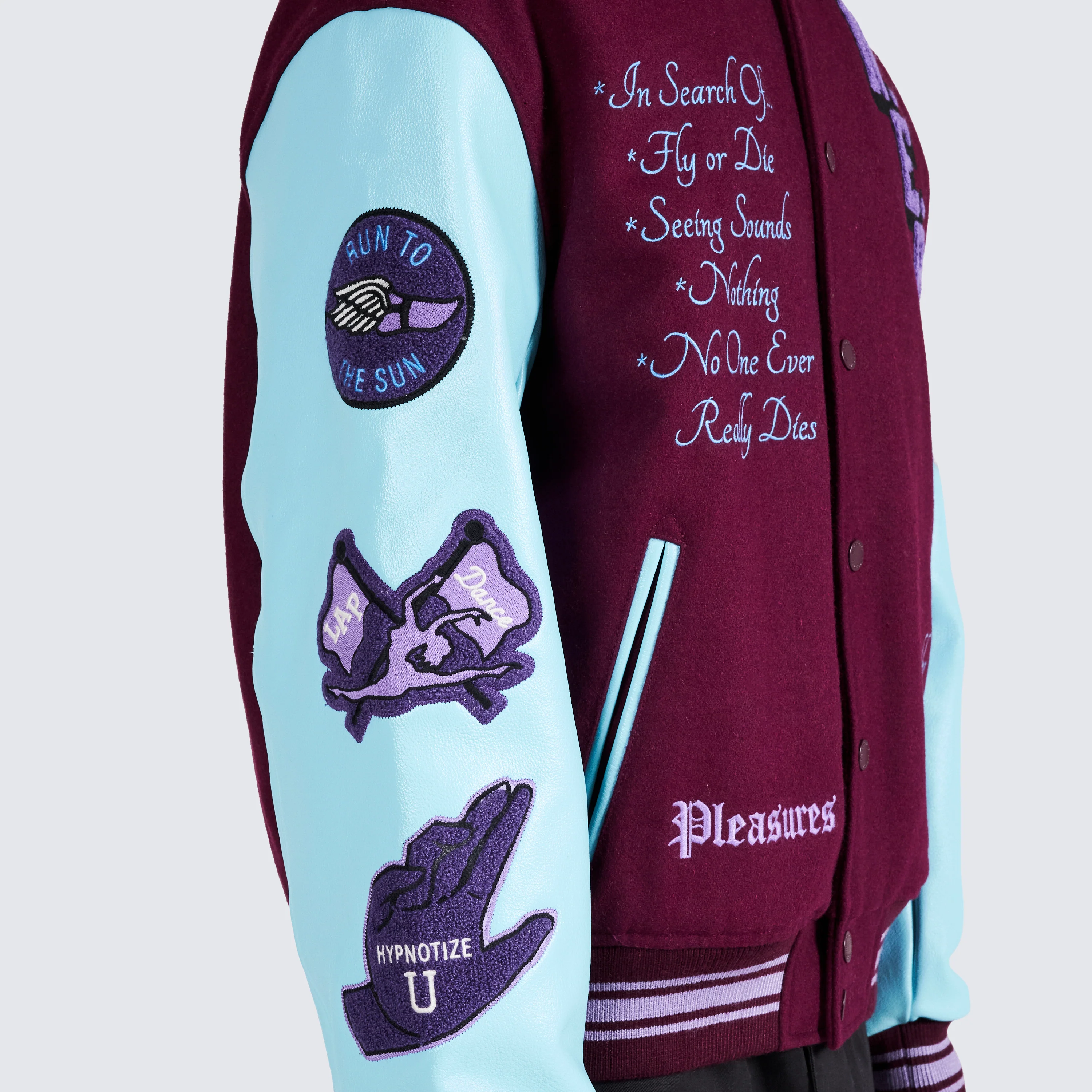 Pleasures NERD Varsity Jacket in Purple - Image 9