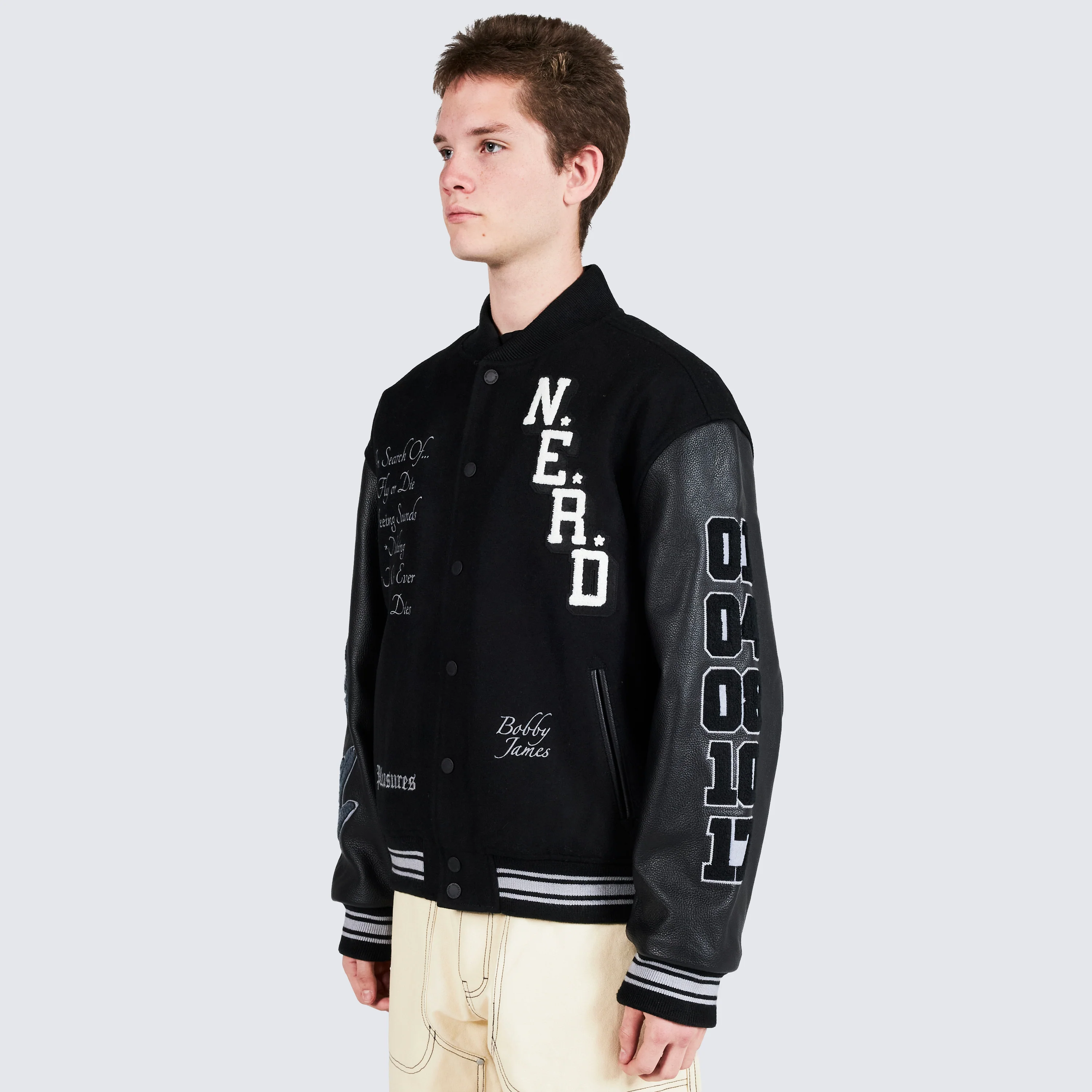 Pleasures NERD Varsity Jacket in Black - Image 10