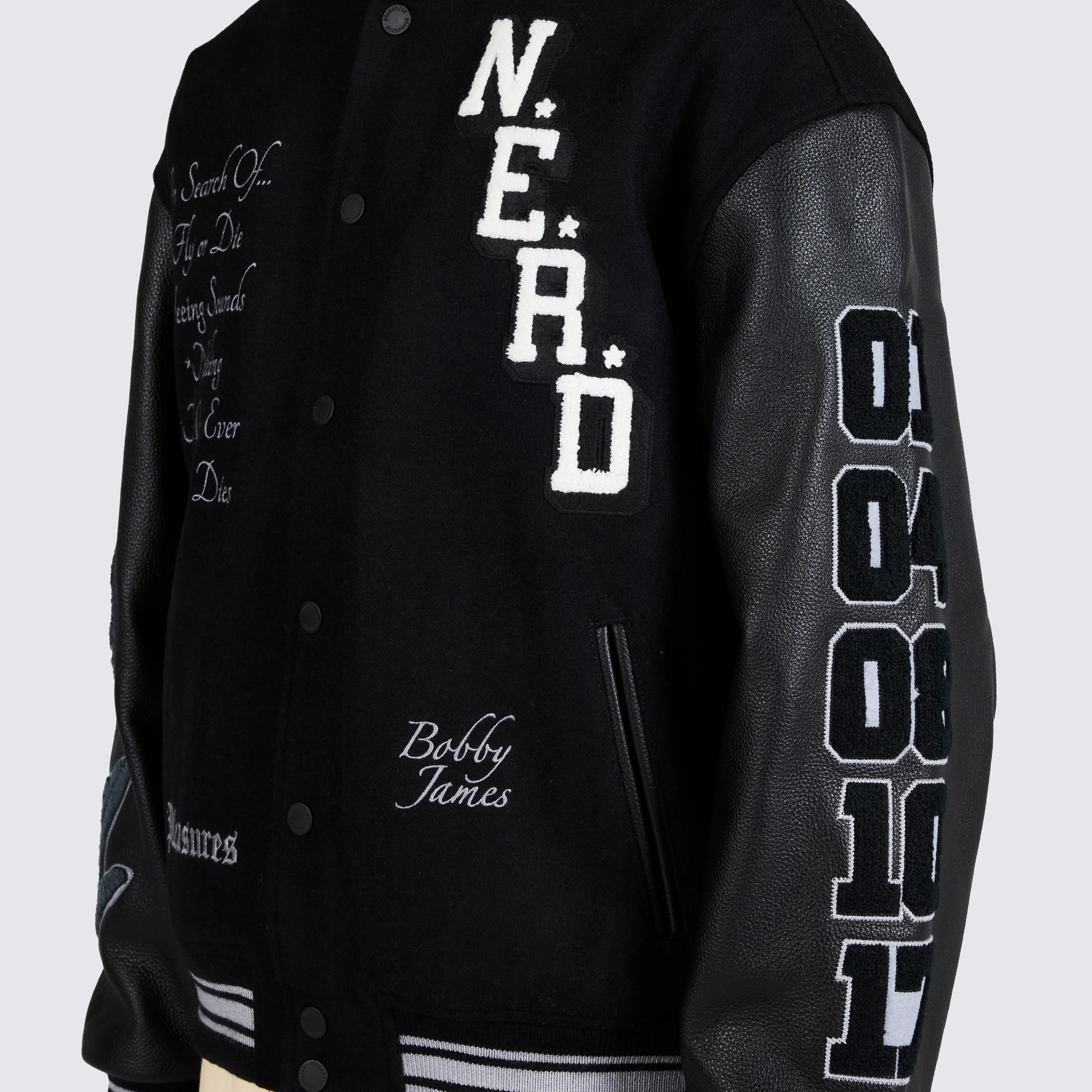 Pleasures NERD Varsity Jacket in Black - Image 12