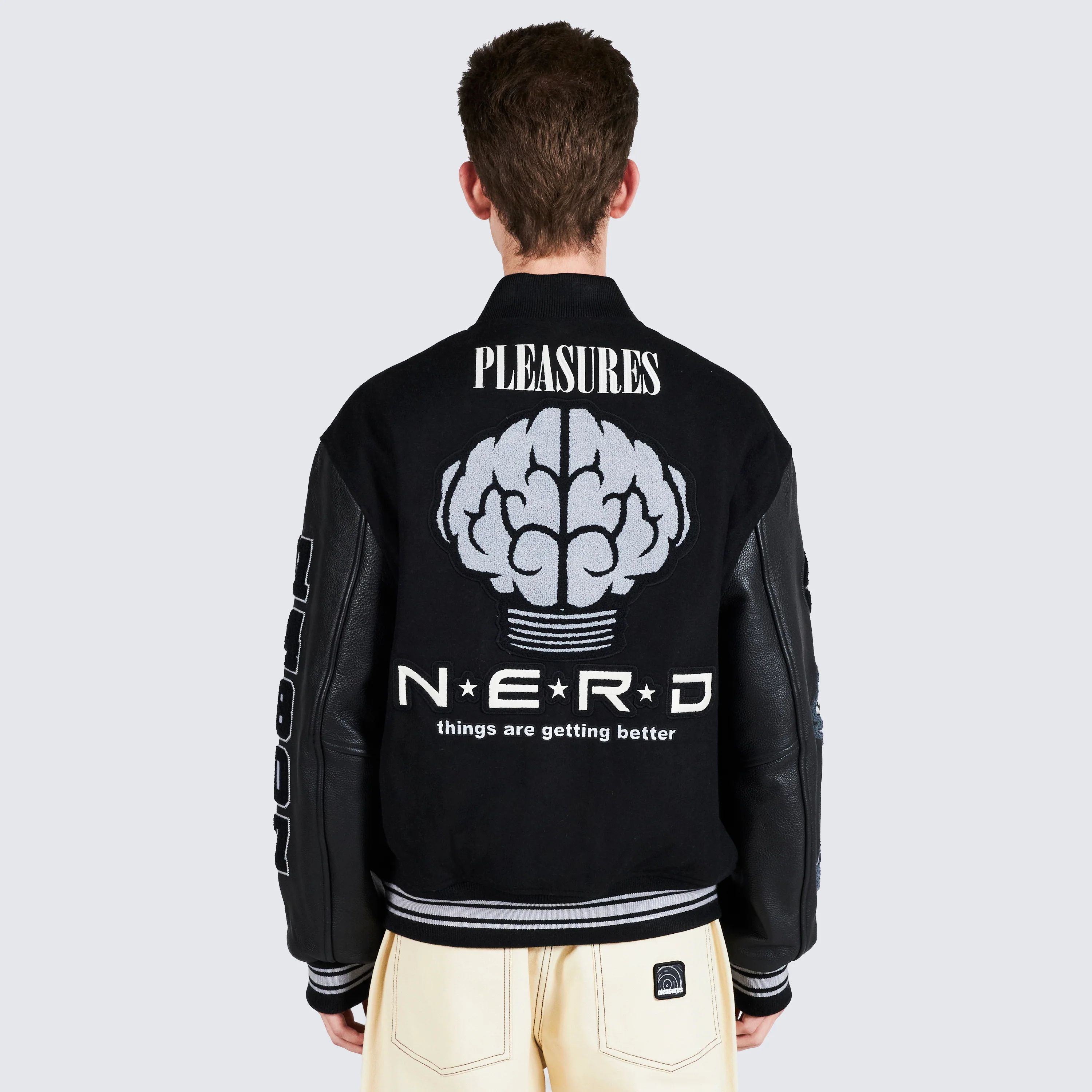 Pleasures NERD Varsity Jacket in Black - Image 13