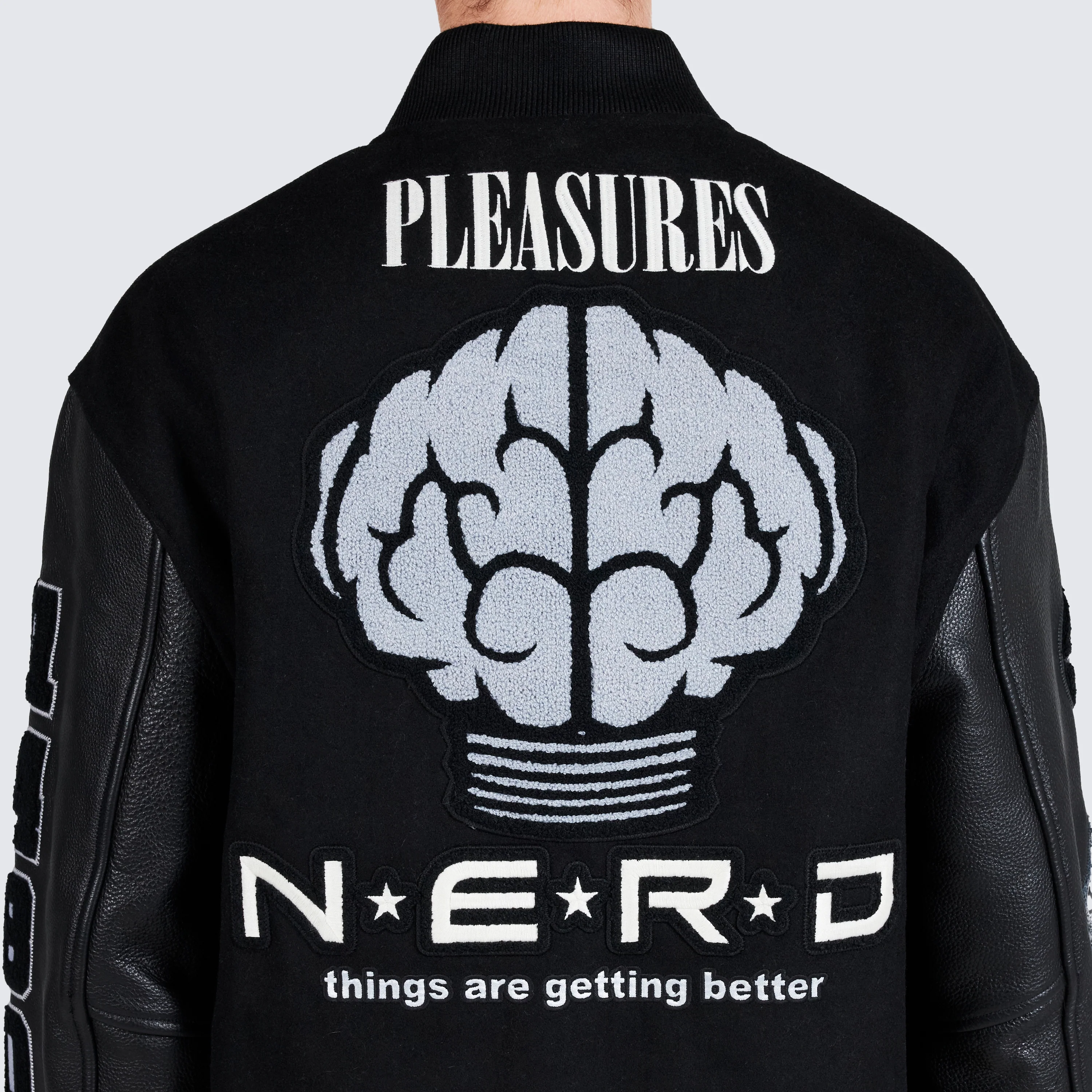 Pleasures NERD Varsity Jacket in Black - Image 14