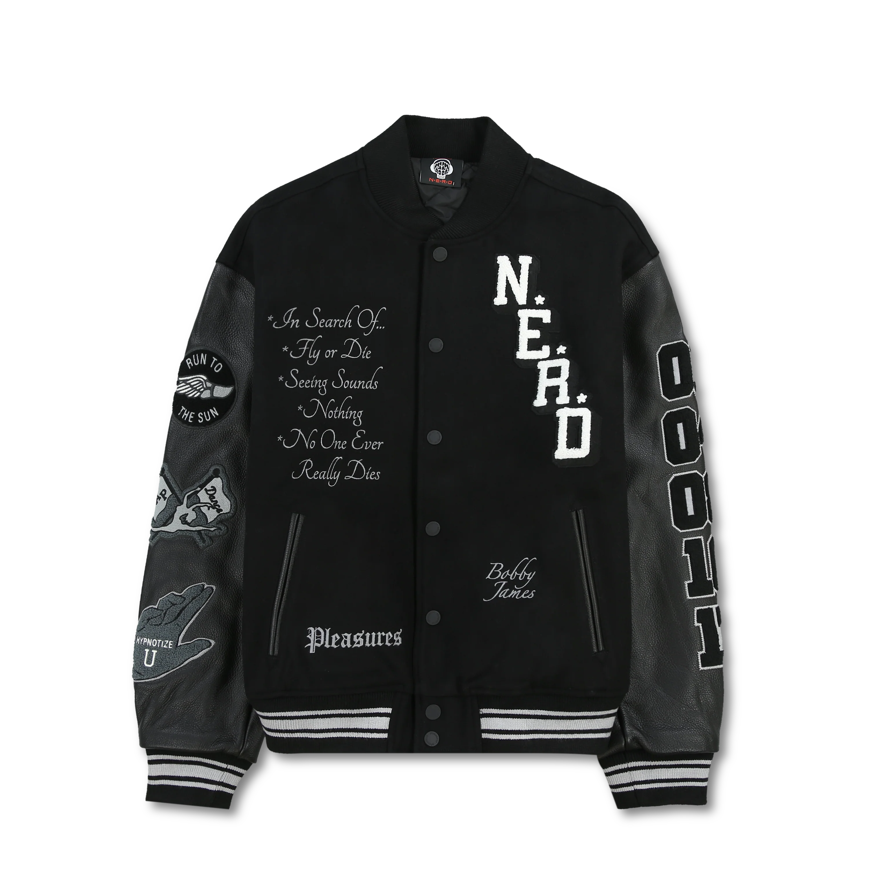 Pleasures NERD Varsity Jacket in Black - Image 15