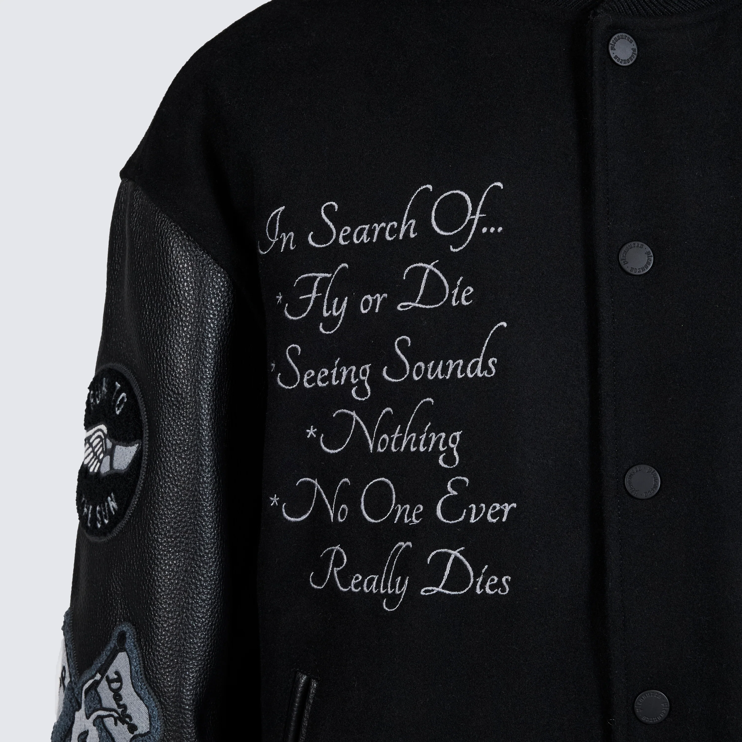 Pleasures NERD Varsity Jacket in Black - Image 4