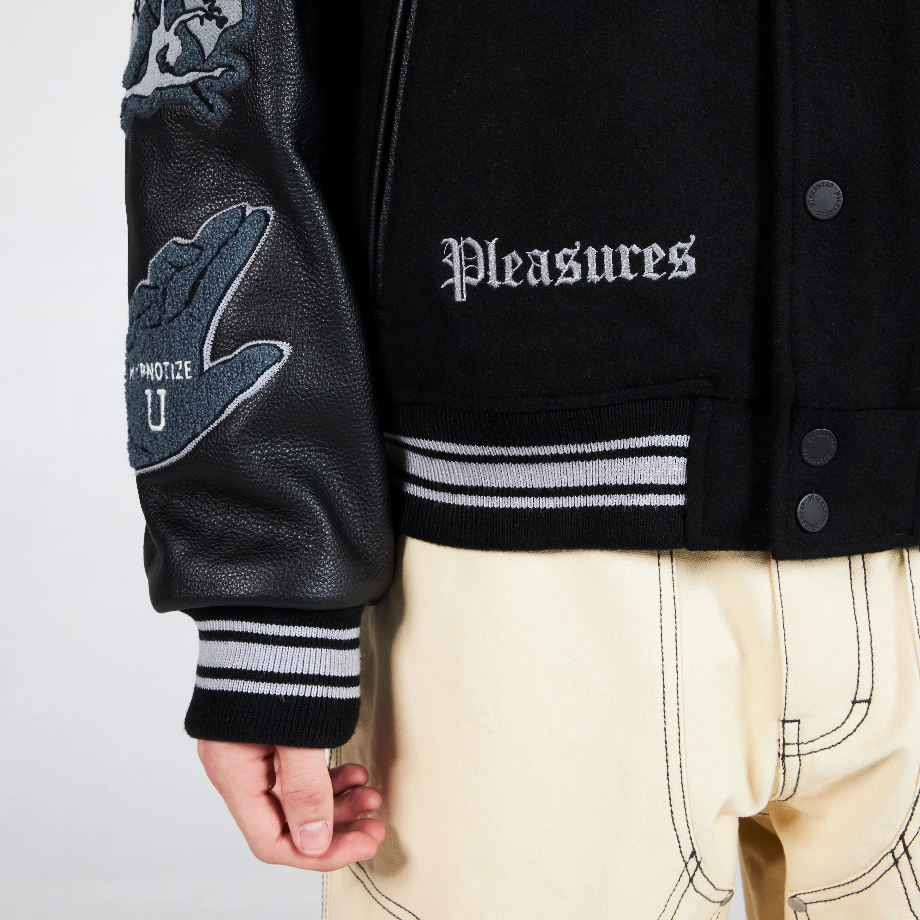 Pleasures NERD Varsity Jacket in Black - Image 7