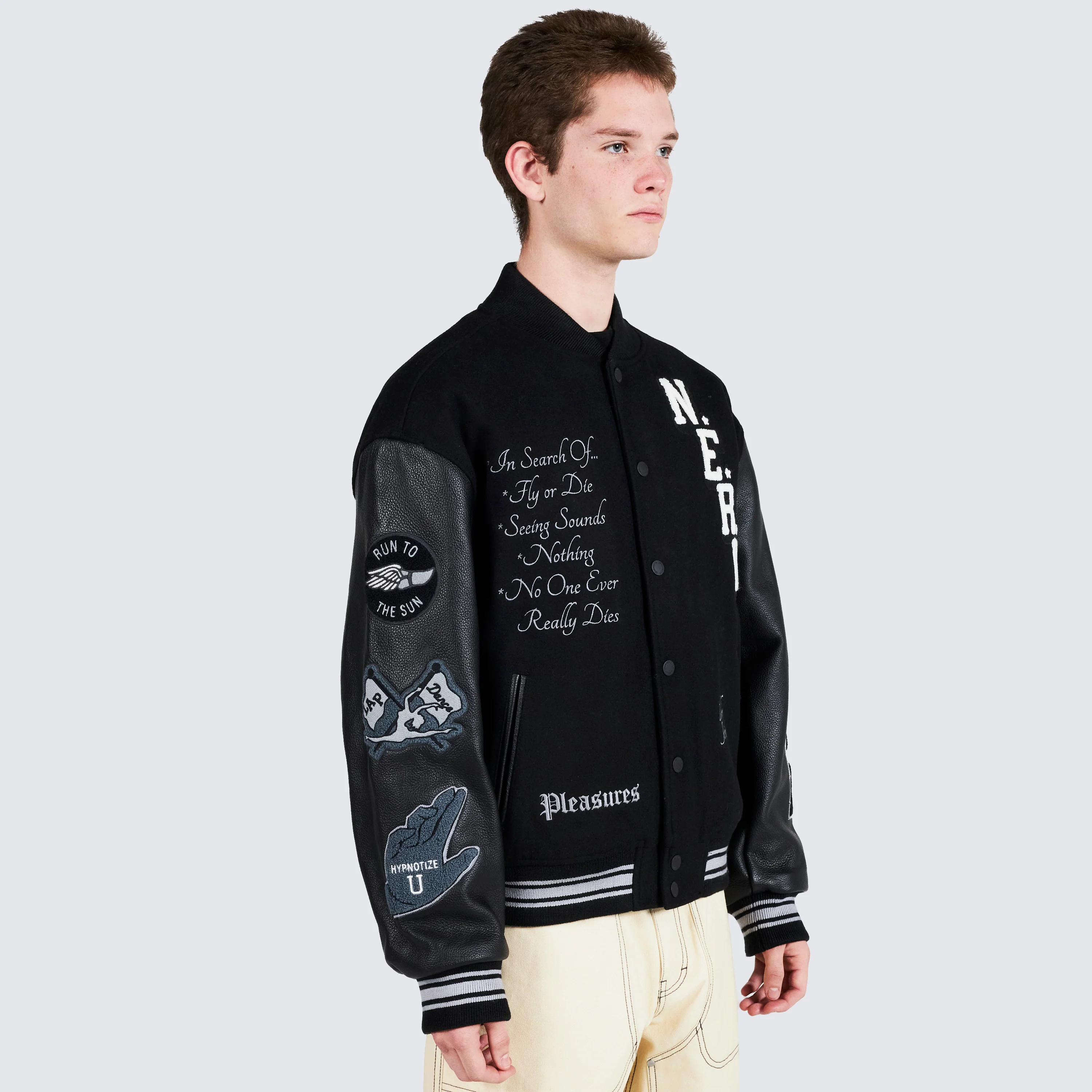 Pleasures NERD Varsity Jacket in Black - Image 8
