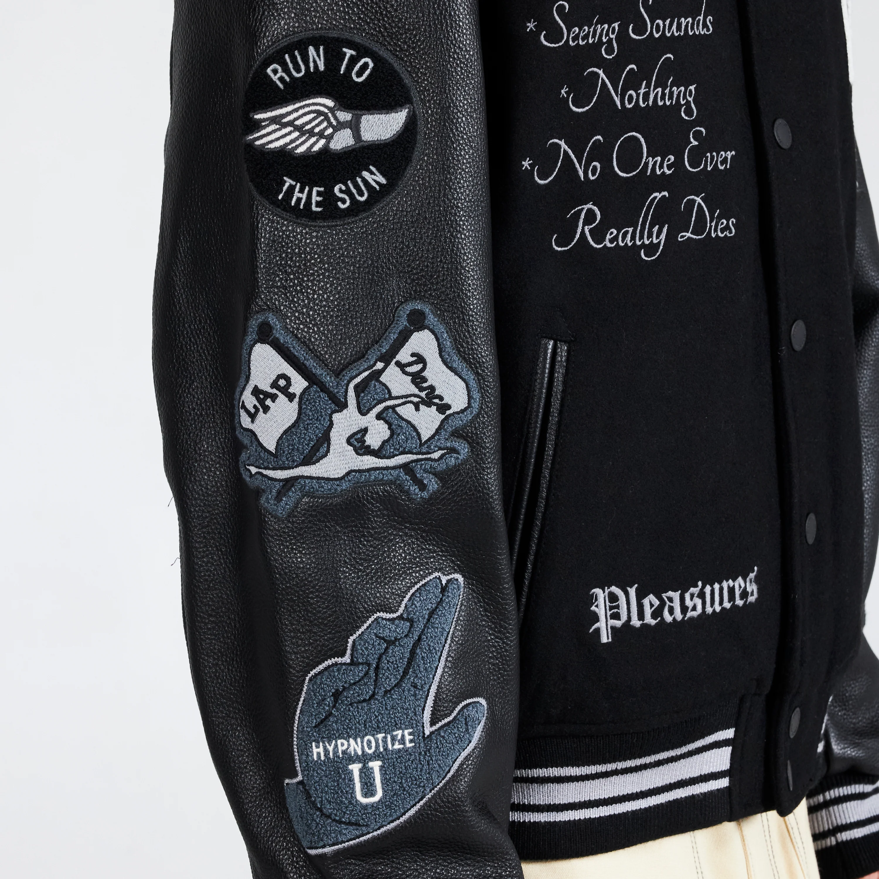 Pleasures NERD Varsity Jacket in Black - Image 9