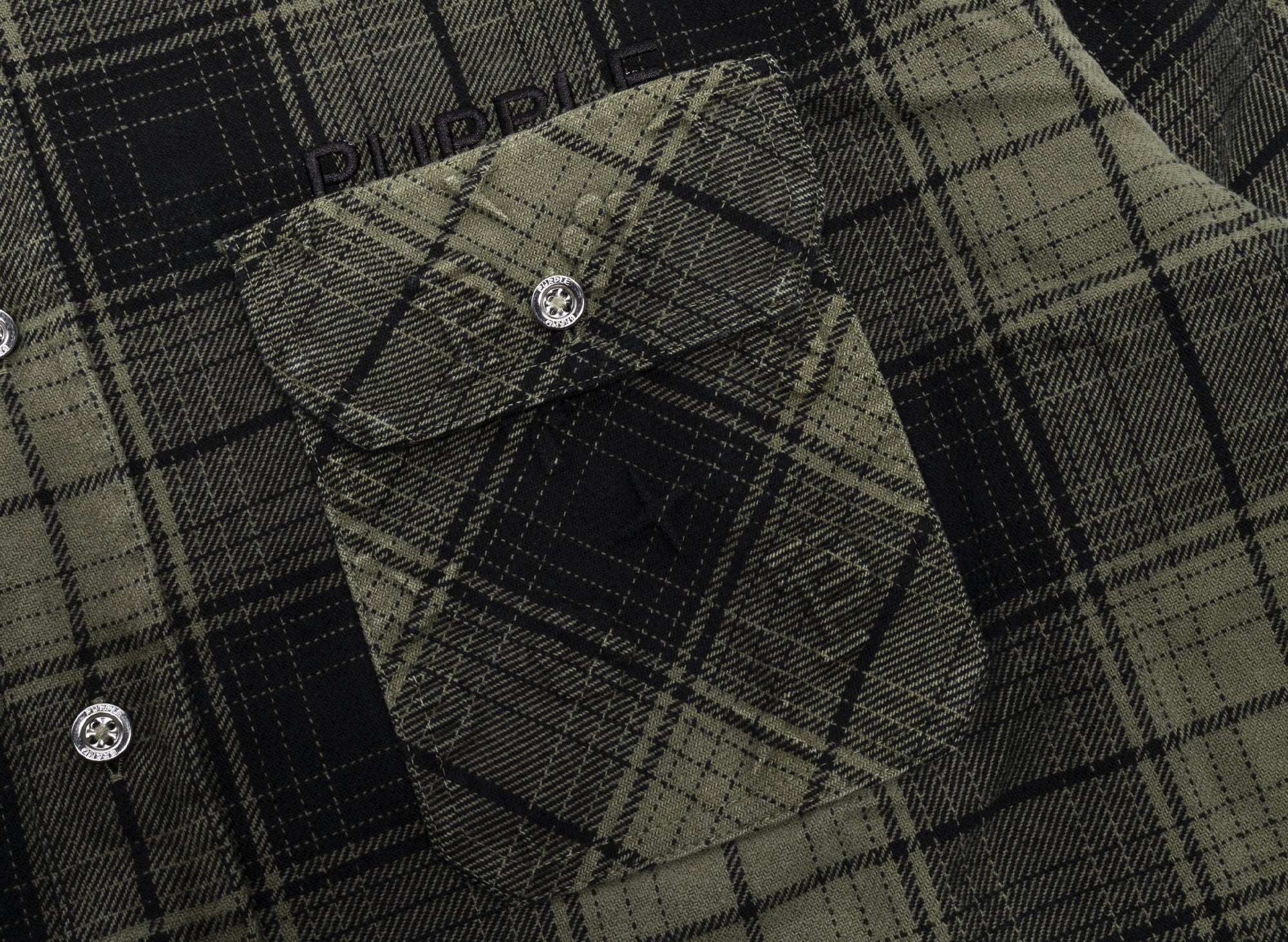 Purple Brand Plaid Flannel L/S Shirt in Green - Image 2