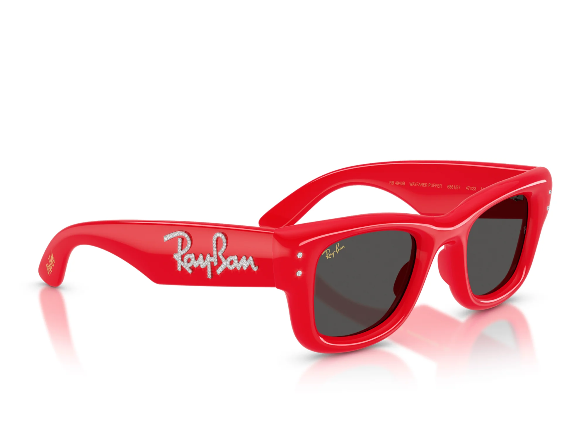 Ray Ban Wayfarer Puffer Red with Strass W/ Dark Grey Lenses - Image 5