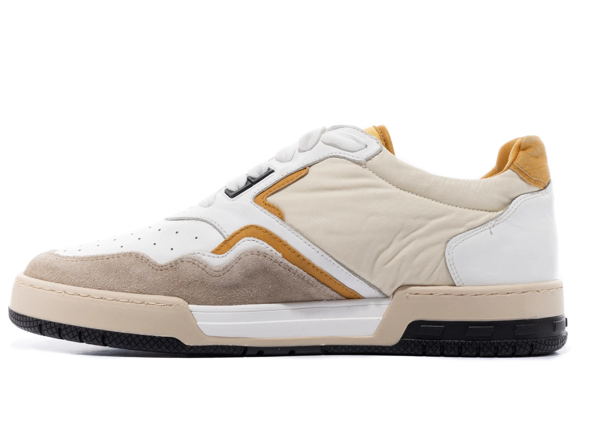 Rhude Racing Sneaker in White / Mustard / Beige - Image 3