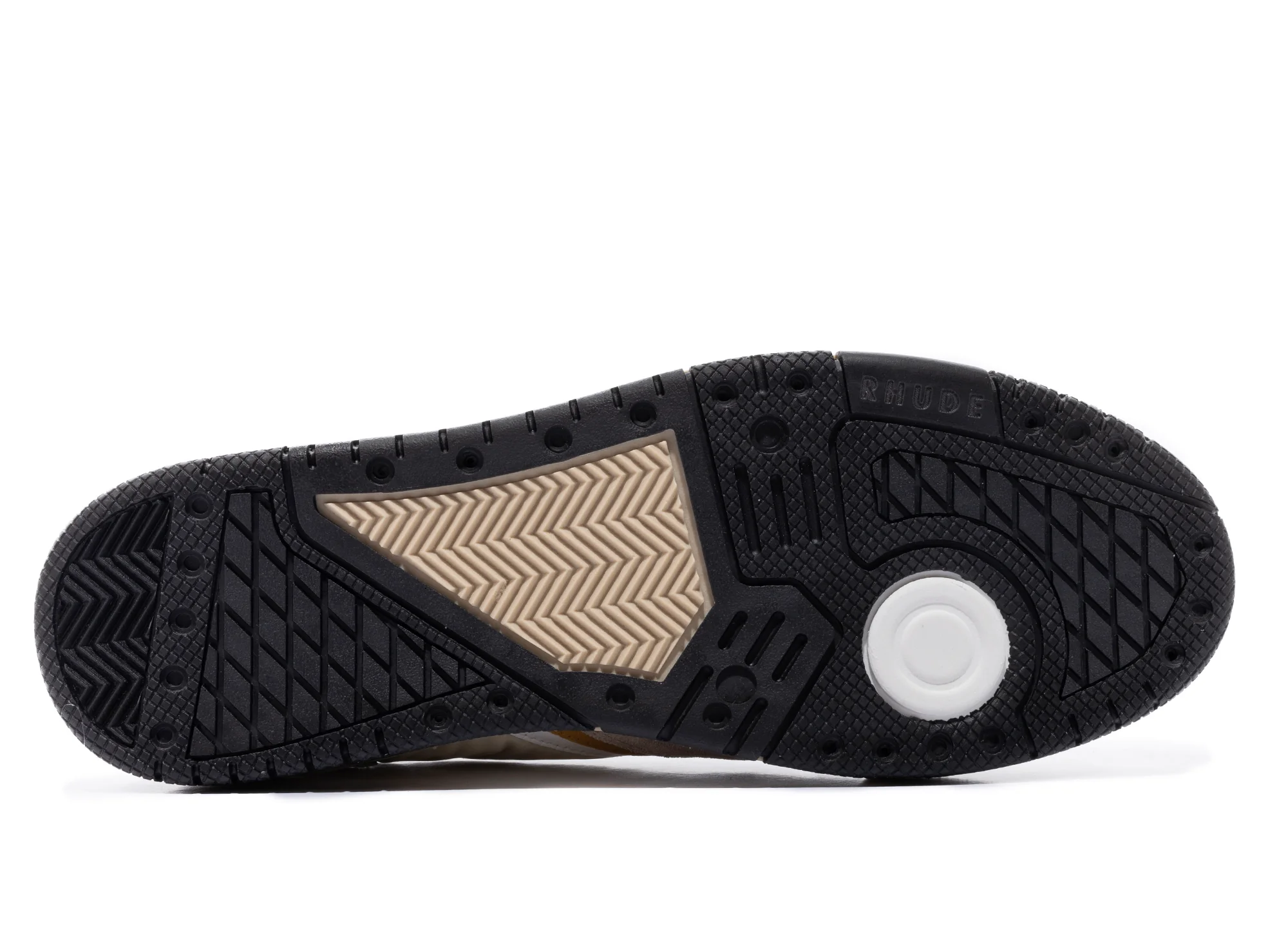 Rhude Racing Sneaker in White / Mustard / Beige - Image 5