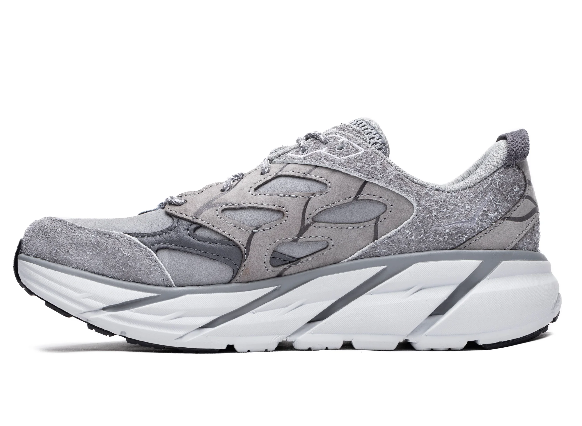 Unisex Hoka Elite Terrain System Clifton L Suede in Galactic Grey - Image 3