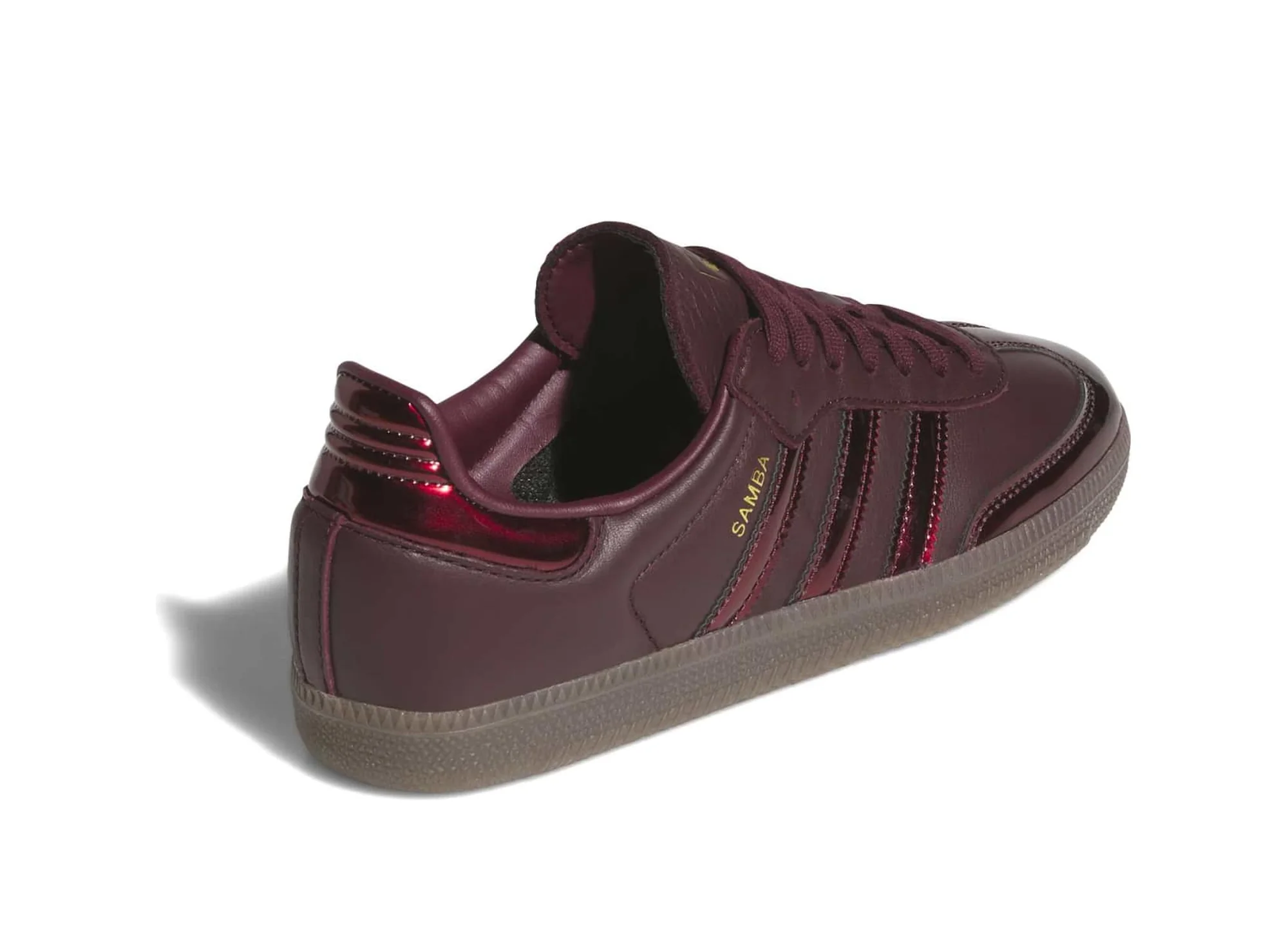 Women's Adidas Samba OG LT in Maroon / Gold Metallic - Image 2