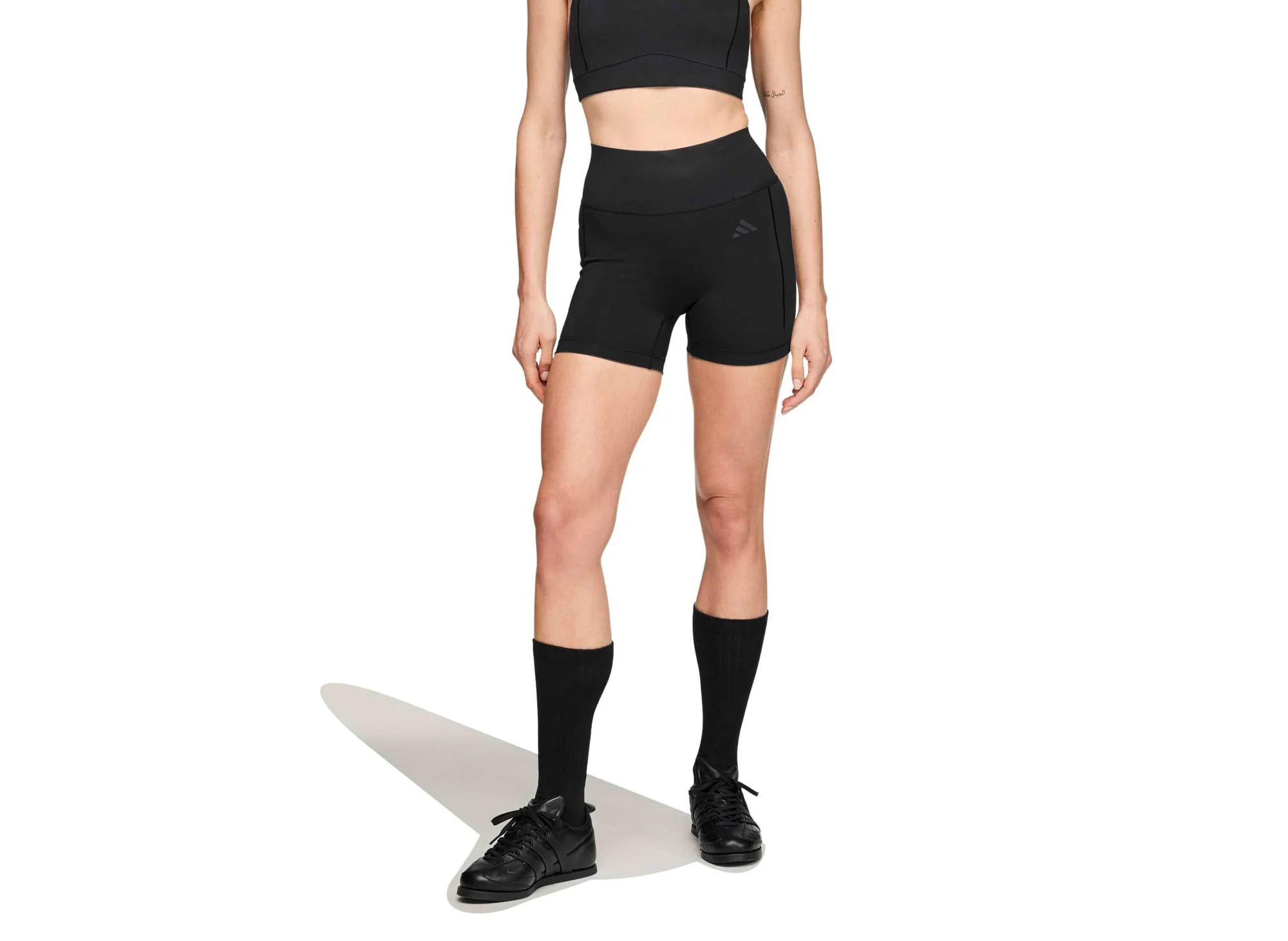 Women's Adidas x Entire Studios Optime Short Training Leggings in Black - Image 4